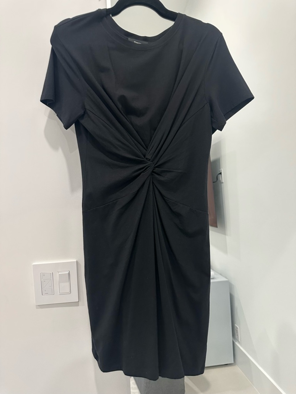 Black Twist-Front Short Sleeve Dress